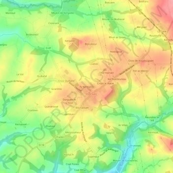 Mappa topografica Ty Kermarec, altitudine, rilievo