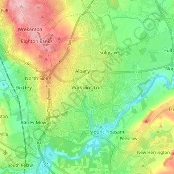 Mappa topografica Washington, altitudine, rilievo