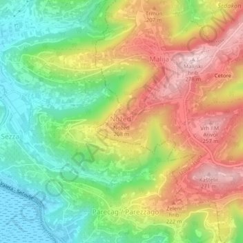 Mappa topografica Nosedo, altitudine, rilievo