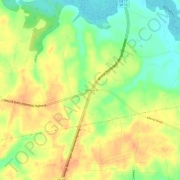Mappa topografica Glenns, altitudine, rilievo