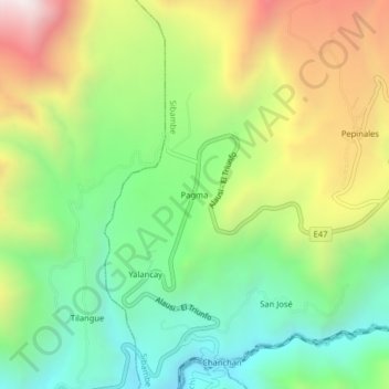 Mappa topografica Pagma, altitudine, rilievo
