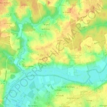 Mappa topografica Arbain, altitudine, rilievo