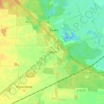 Mappa topografica Duben, altitudine, rilievo