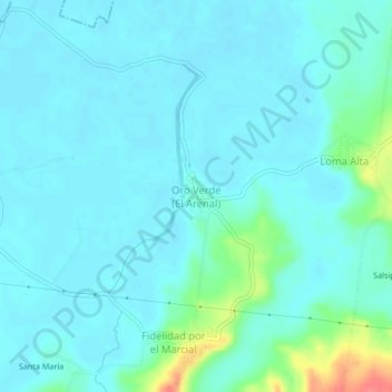 Mappa topografica Oro Verde (El Arenal), altitudine, rilievo