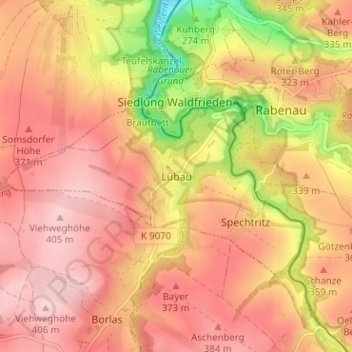 Mappa topografica Lübau, altitudine, rilievo