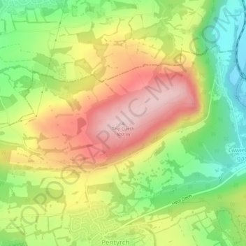 Mappa topografica The Garth, altitudine, rilievo