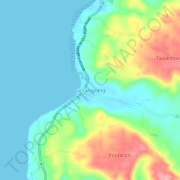 Mappa topografica Gimangpang, altitudine, rilievo