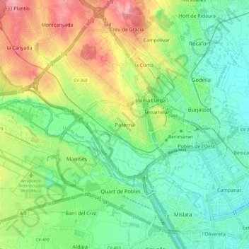 Mappa topografica Paterna, altitudine, rilievo