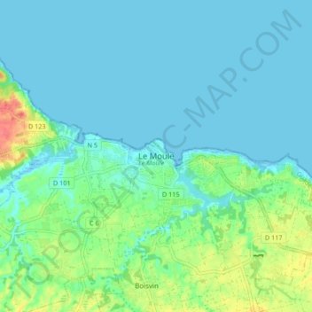 Mappa topografica Le Moule, altitudine, rilievo