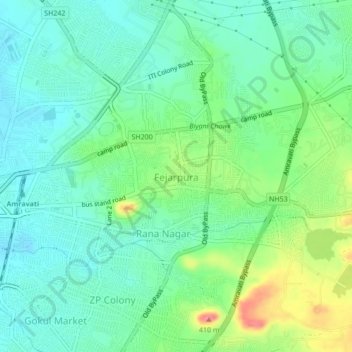 Mappa topografica Fejarpura, altitudine, rilievo