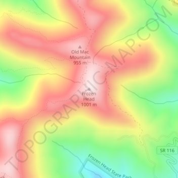Mappa topografica Frozen Head, altitudine, rilievo