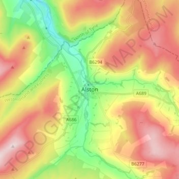 Mappa topografica Alston, altitudine, rilievo