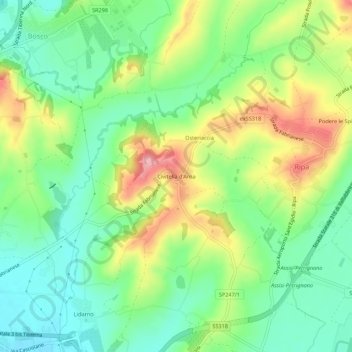 Mappa topografica Civitella d'Arna, altitudine, rilievo