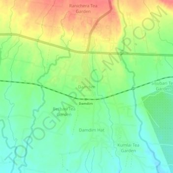 Mappa topografica Damdim, altitudine, rilievo