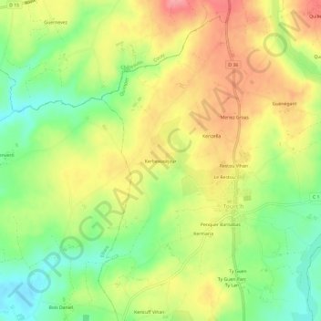 Mappa topografica Kerbeauséjour, altitudine, rilievo