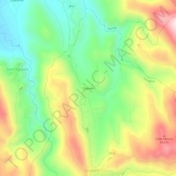 Mappa topografica Trignete, altitudine, rilievo