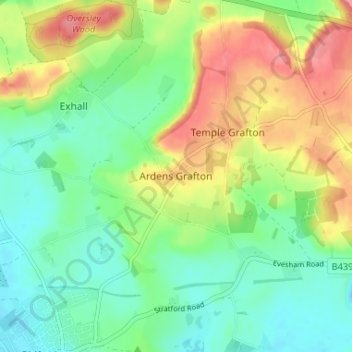 Mappa topografica Ardens Grafton, altitudine, rilievo
