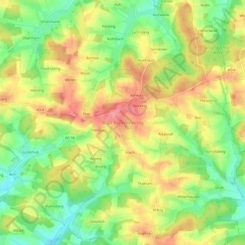 Mappa topografica Wald bei Winhöring, altitudine, rilievo