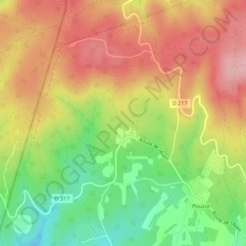 Mappa topografica Aven d’Orgnac, altitudine, rilievo