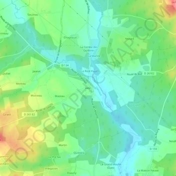 Mappa topografica Valin, altitudine, rilievo