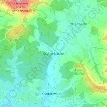Mappa topografica Eschenbäche, altitudine, rilievo