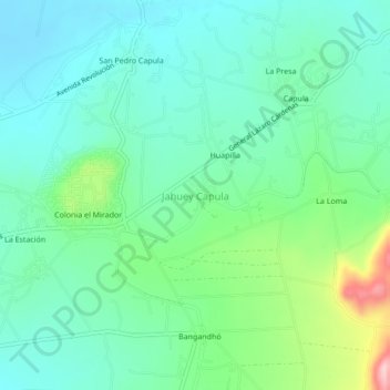 Mappa topografica Jahuey Capula, altitudine, rilievo