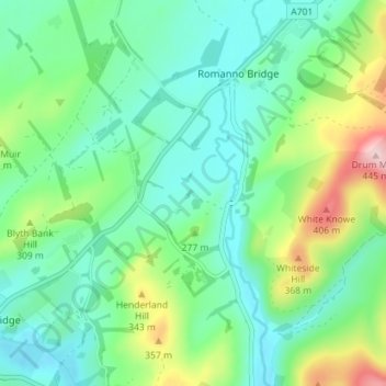 Mappa topografica Bordlands, altitudine, rilievo
