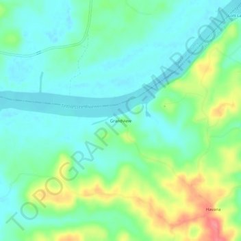 Mappa topografica Grandview, altitudine, rilievo