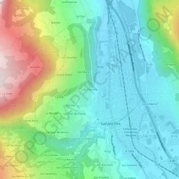 Mappa topografica Les Paccots, altitudine, rilievo