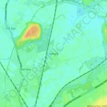 Mappa topografica Arksey, altitudine, rilievo
