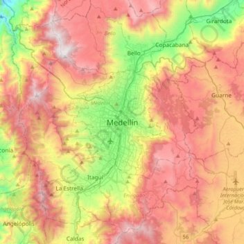 Mappa topografica Medellín, altitudine, rilievo