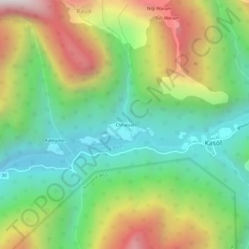 Mappa topografica Chhalaal, altitudine, rilievo