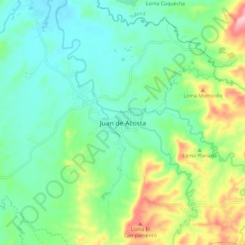 Mappa topografica Juan de Acosta, altitudine, rilievo