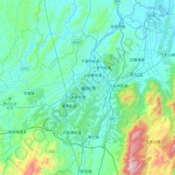 Mappa topografica 郴州市, altitudine, rilievo