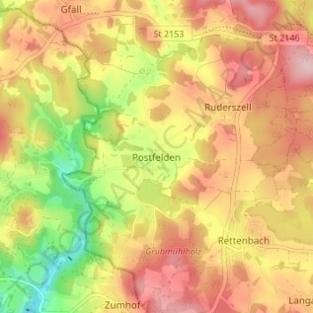 Mappa topografica Postfelden, altitudine, rilievo