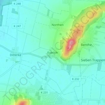 Mappa topografica Everloh, altitudine, rilievo