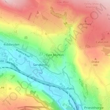 Mappa topografica East Morton, altitudine, rilievo