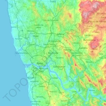 Mappa topografica Rio Tinto, altitudine, rilievo
