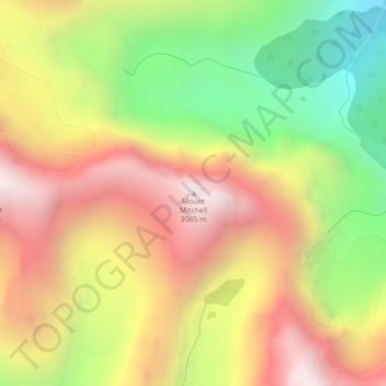 Mappa topografica Mount Mitchell, altitudine, rilievo
