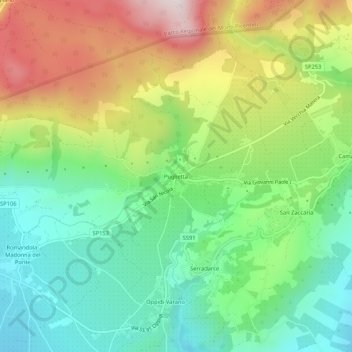 Mappa topografica Puglietta, altitudine, rilievo