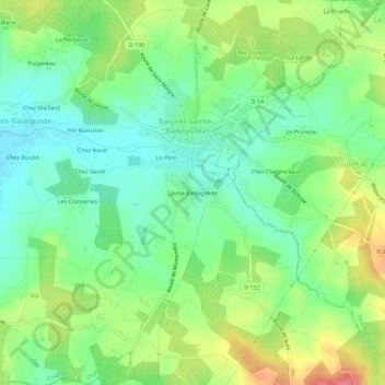 Mappa topografica Sainte-Radegonde, altitudine, rilievo