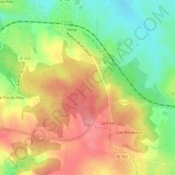 Mappa topografica Forêt de Branviel, altitudine, rilievo