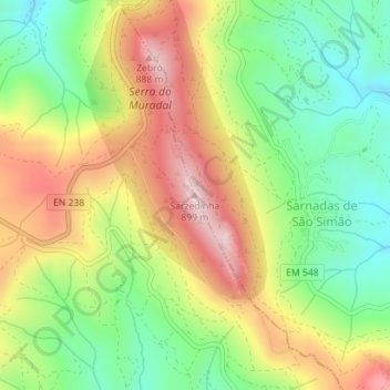 Mappa topografica Sarzedinha, altitudine, rilievo