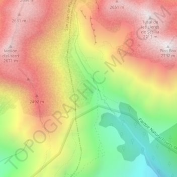 Mappa topografica Vall de Barbaricia, altitudine, rilievo
