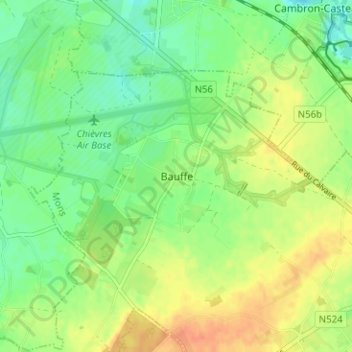 Mappa topografica Bauffe, altitudine, rilievo
