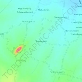 Mappa topografica Thoppampatti, altitudine, rilievo