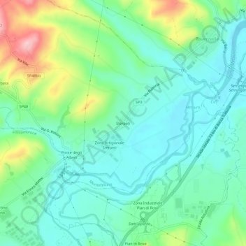 Mappa topografica Sterpeti, altitudine, rilievo