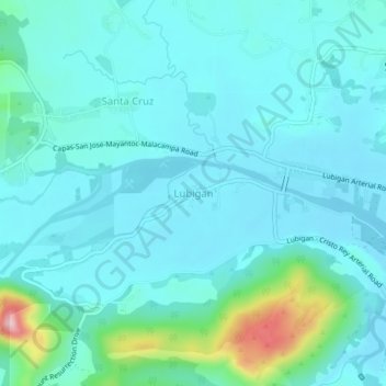 Mappa topografica Lubigan, altitudine, rilievo