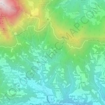 Mappa topografica Cortiana, altitudine, rilievo