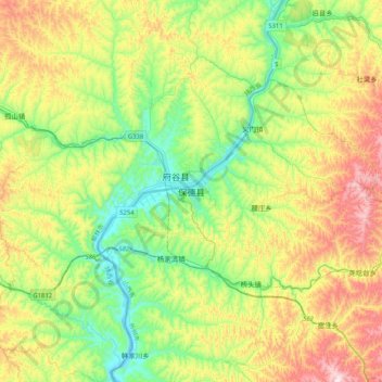 Mappa topografica 保德县, altitudine, rilievo